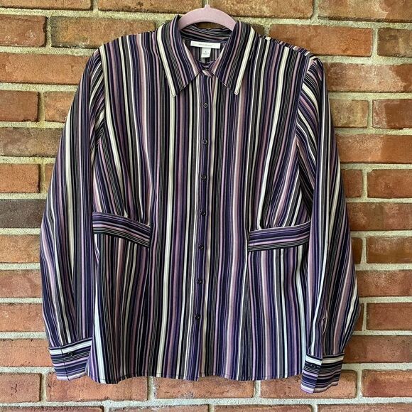 Dressbarn Purple Stripe Button Up Shirt Large - Picture 1 of 11